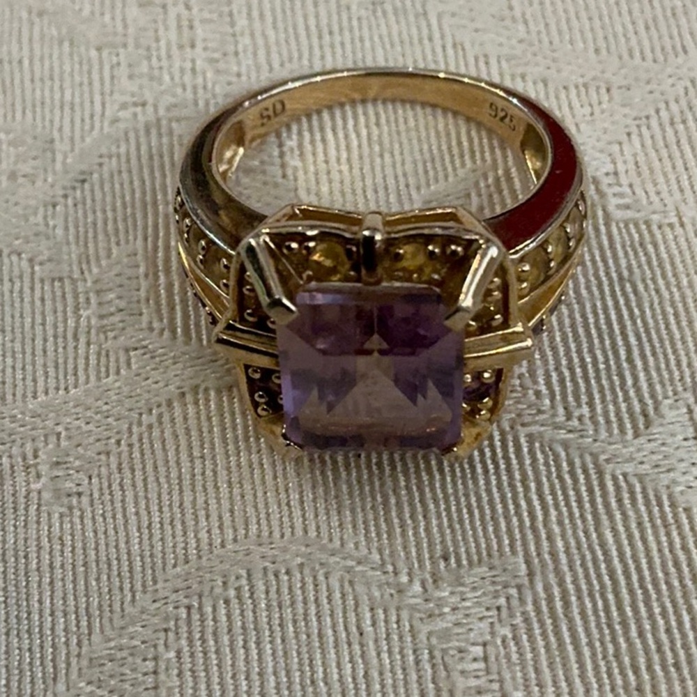 Ametrine vintage ring size 7.75-8? sterling silver w/ gold layer over 925 Estate - Picture 6 of 14